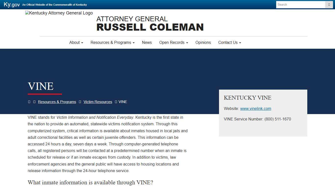 VINE - Kentucky Attorney General